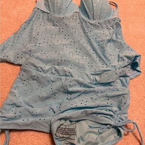 Elegant Blue Eyelet Swimsuit